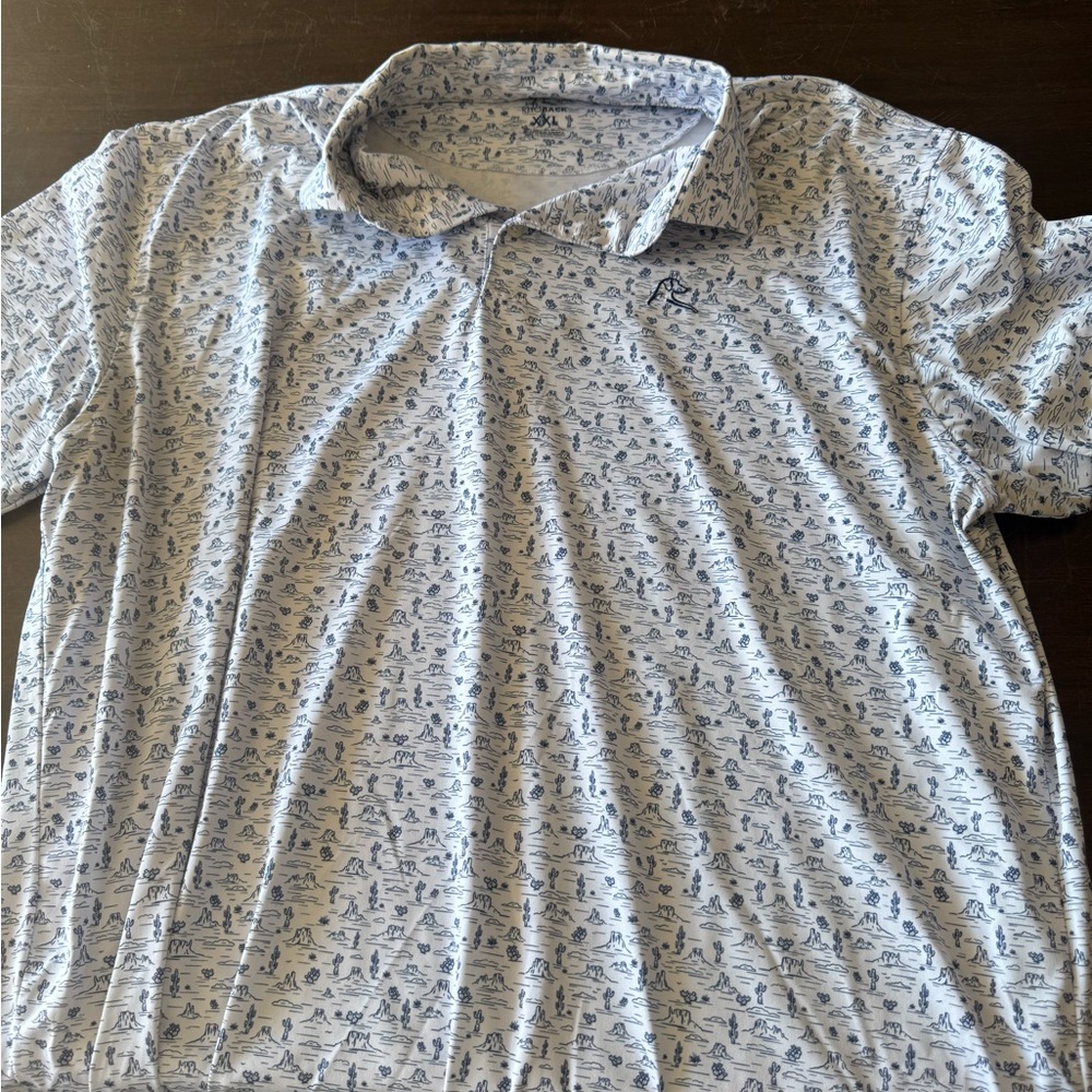 Rhoback White Polo with Blue Desert Print